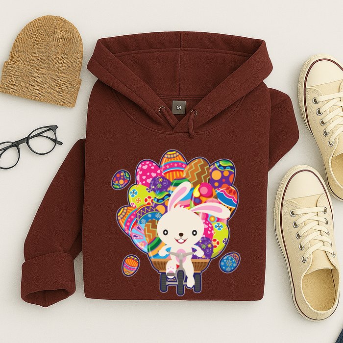 Funny Cute Easter Bunny On Bike Delivering Easter Eggs Hoodie