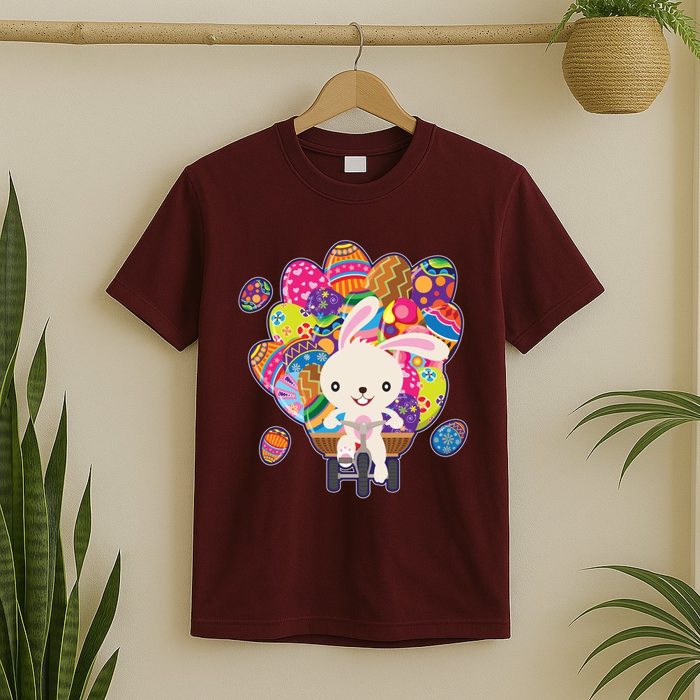 Funny Cute Easter Bunny On Bike Delivering Easter Eggs T-Shirt
