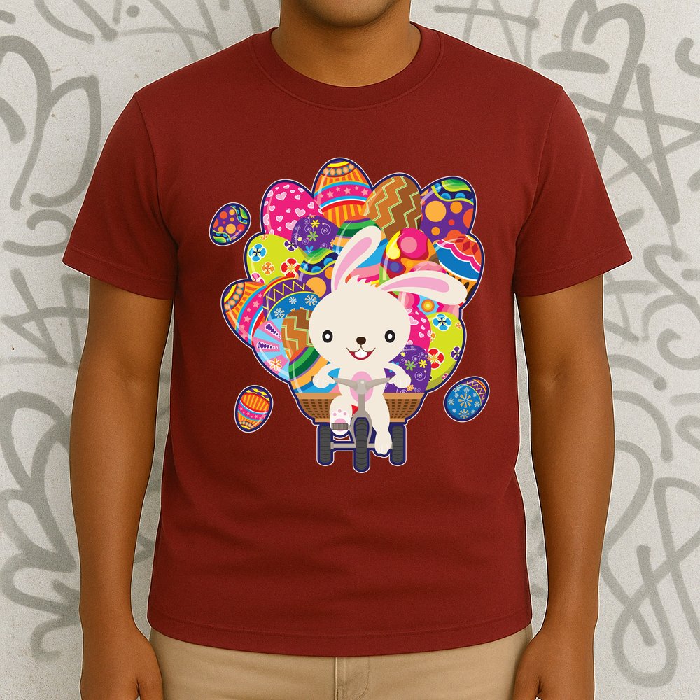 Funny Cute Easter Bunny On Bike Delivering Easter Eggs T-Shirt