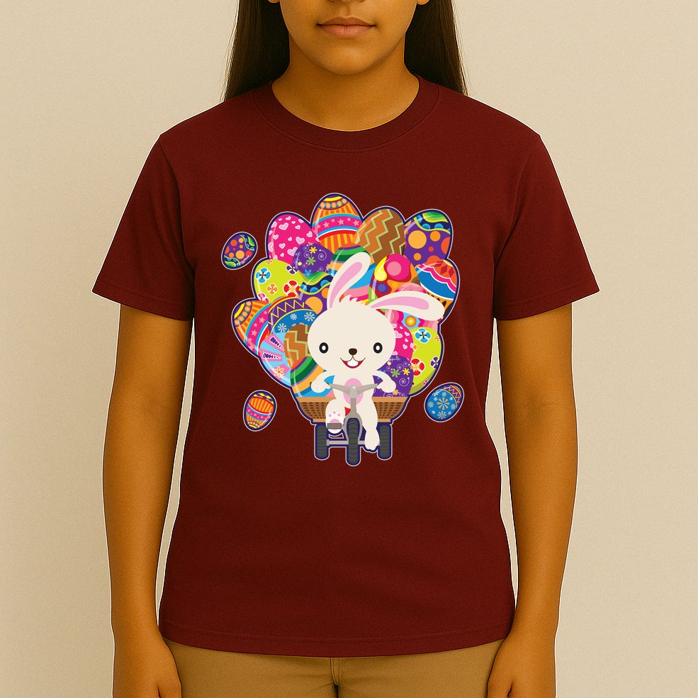Funny Cute Easter Bunny On Bike Delivering Easter Eggs T-Shirt