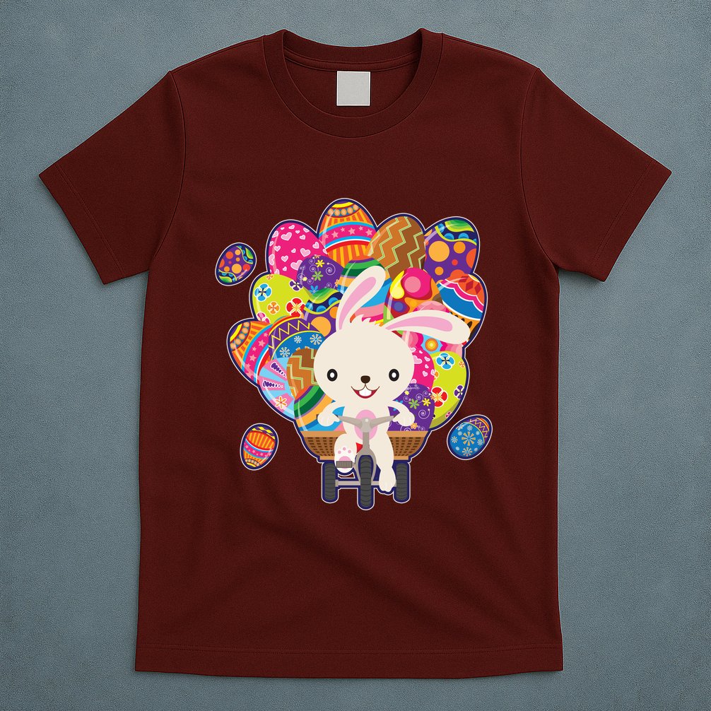 Funny Cute Easter Bunny On Bike Delivering Easter Eggs T-Shirt