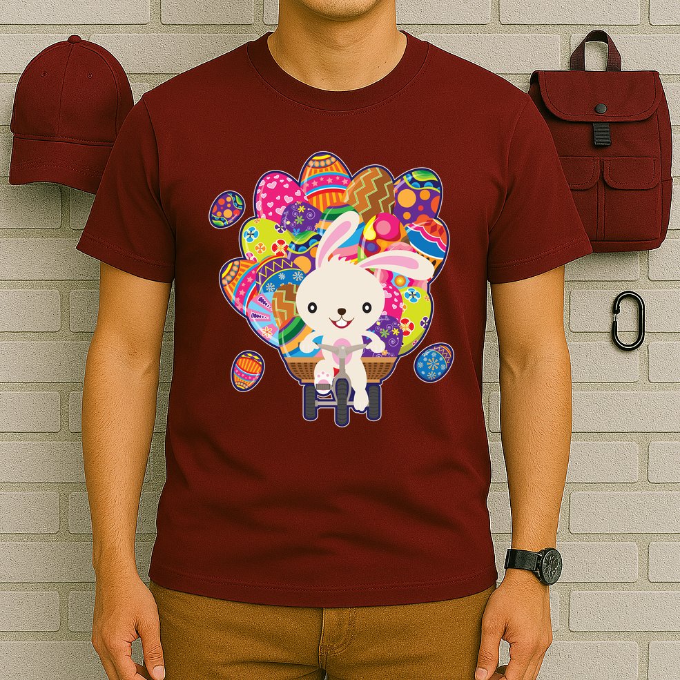 Funny Cute Easter Bunny On Bike Delivering Easter Eggs T-Shirt