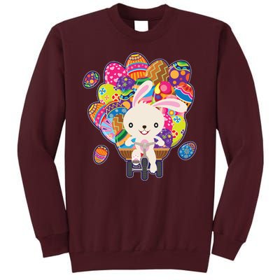 Funny Cute Easter Bunny On Bike Delivering Easter Eggs Tall Sweatshirt