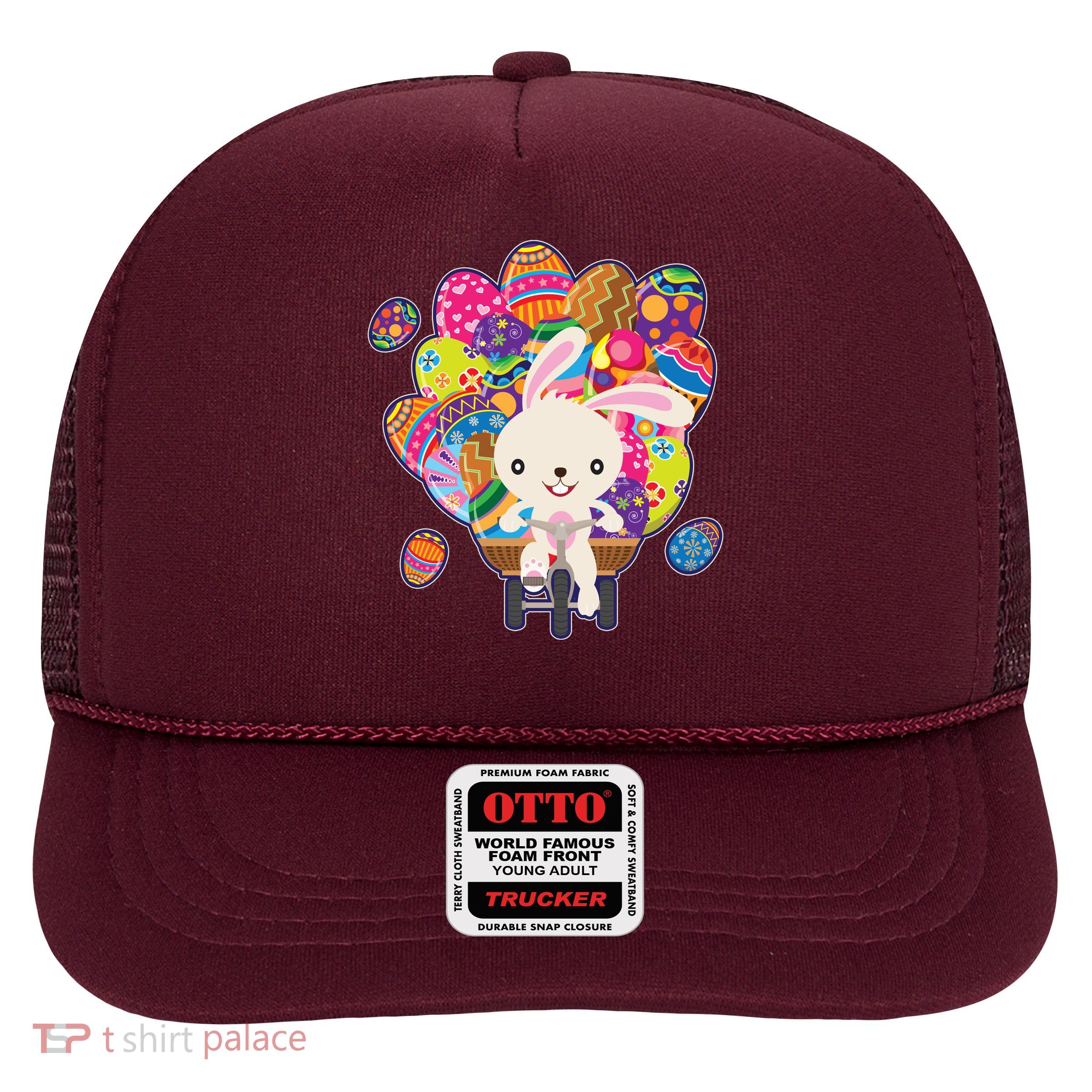 Funny Cute Easter Bunny On Bike Delivering Easter Eggs Trucker Hat