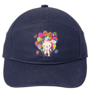 Funny Cute Easter Bunny On Bike Delivering Easter Eggs 7-Panel Snapback Hat