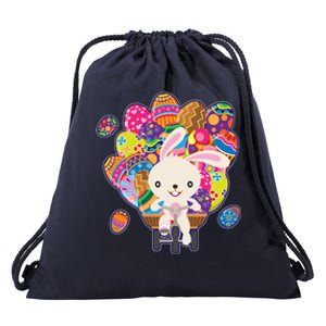 Funny Cute Easter Bunny On Bike Delivering Easter Eggs Drawstring Bag