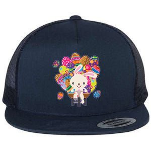 Funny Cute Easter Bunny On Bike Delivering Easter Eggs Flat Bill Trucker Hat