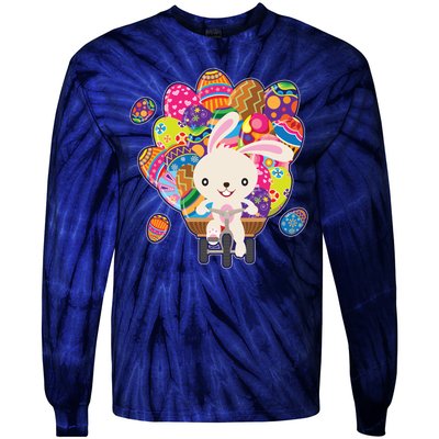 Funny Cute Easter Bunny On Bike Delivering Easter Eggs Tie-Dye Long Sleeve Shirt