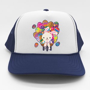 Funny Cute Easter Bunny On Bike Delivering Easter Eggs Trucker Hat