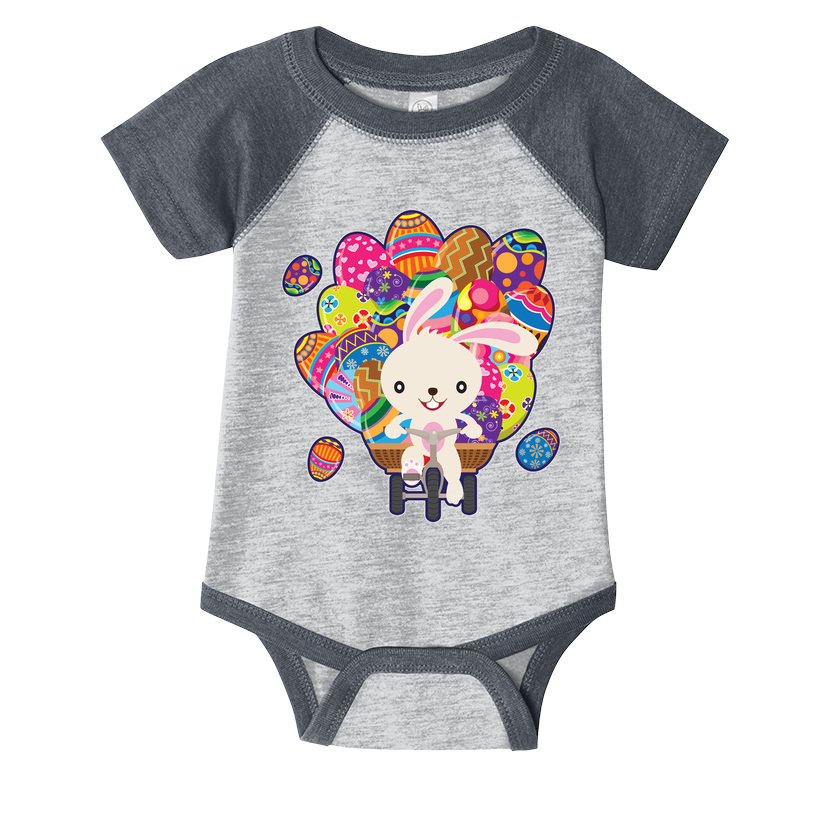 Funny Cute Easter Bunny On Bike Delivering Easter Eggs Infant Baby Jersey Bodysuit