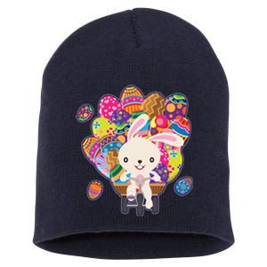 Funny Cute Easter Bunny On Bike Delivering Easter Eggs Short Acrylic Beanie