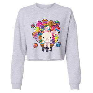 Funny Cute Easter Bunny On Bike Delivering Easter Eggs Cropped Pullover Crew