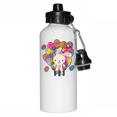 Funny Cute Easter Bunny On Bike Delivering Easter Eggs Aluminum Water Bottle 