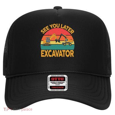 Funny Construction Excavator Toddler Adult Men Women High Crown Mesh Back Trucker Hat
