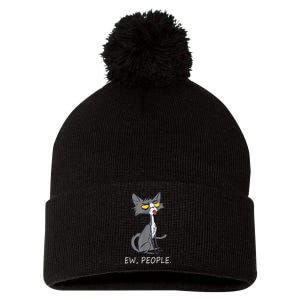 Funny Cat Ew People Meowy Cat Lovers Pom Pom 12in Knit Beanie