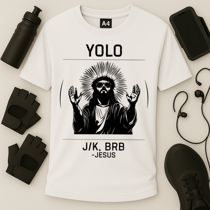 Funny Christian Easter Jesus Yolo Jk Brb Cooling Performance Crew T-Shirt