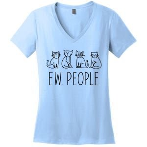 Funny Cat Ew People Cat Design, Cool Cat Tee Women's V-Neck T-Shirt