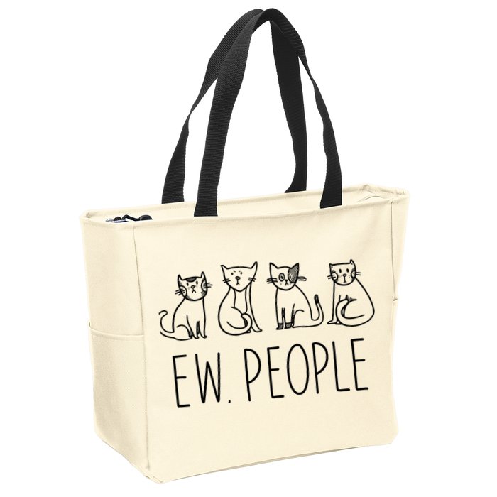 Funny Cat Ew People Cat Design, Cool Cat Tee Zip Tote Bag