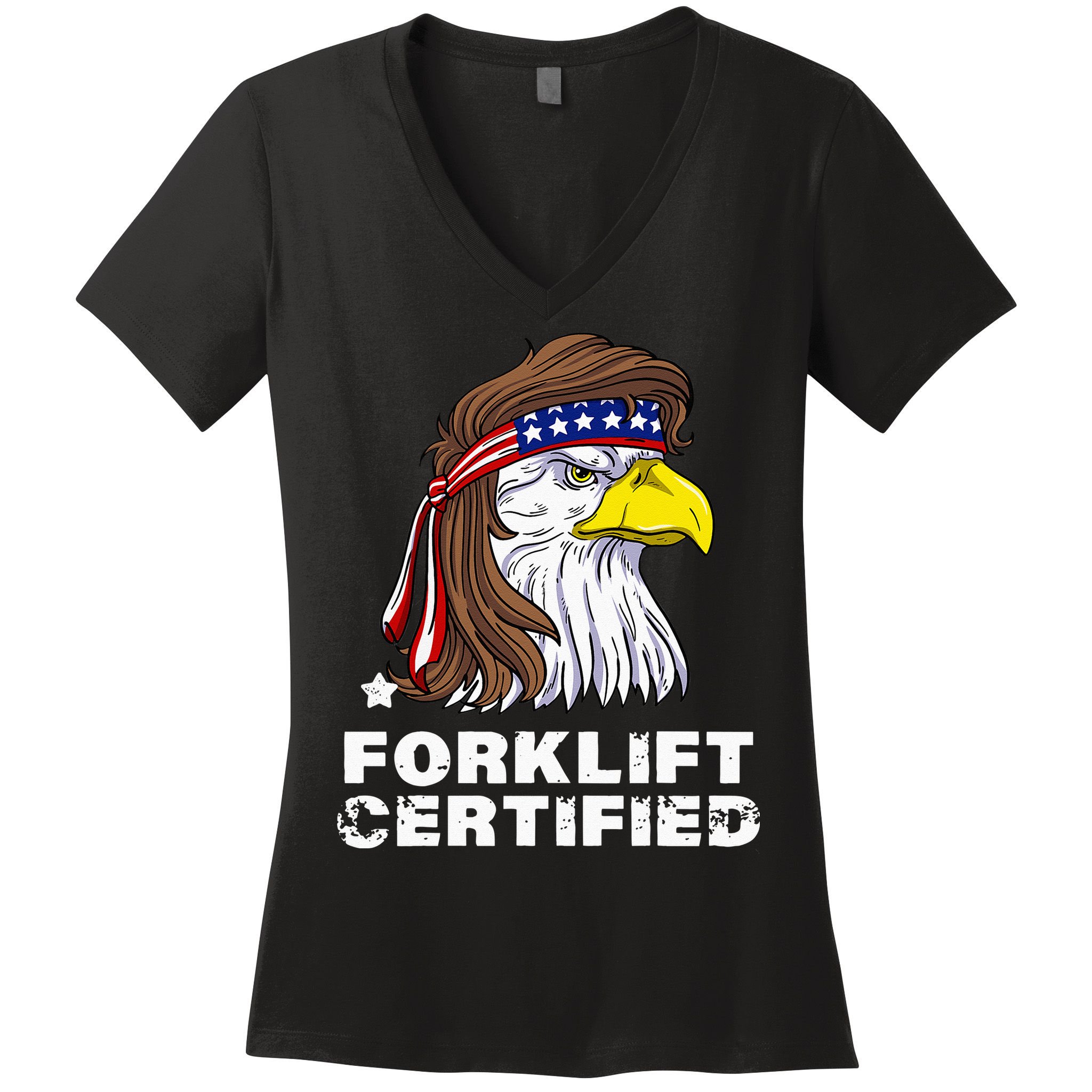 Forklift Certified Eagle Mullet USA Fork Lift Forklift Women's V-Neck T-Shirt