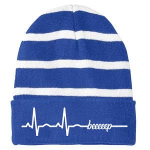 Funny Cool Ecg Ekg Cpr First Aid Medicine Gift Striped Beanie with Solid Band