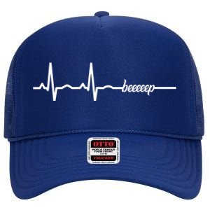 Funny Cool Ecg Ekg Cpr First Aid Medicine Gift High Crown Mesh Back Trucker Hat