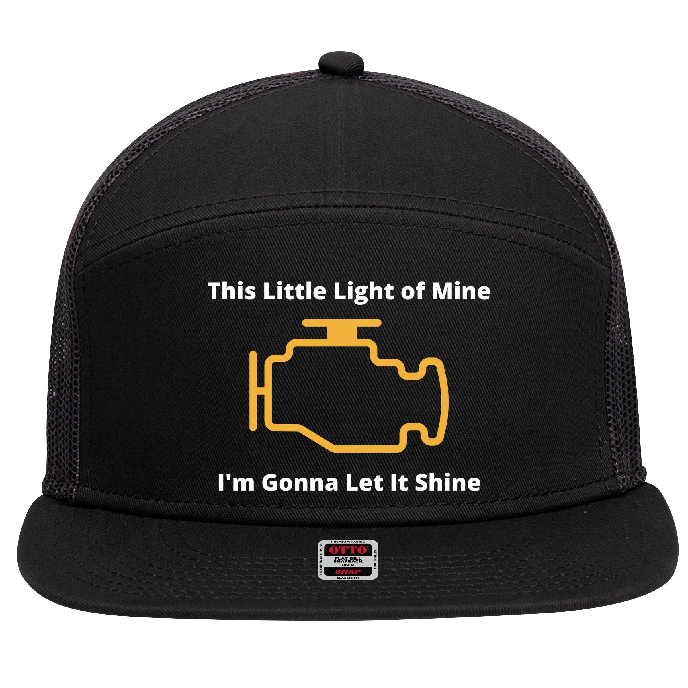Funny Check Engine Light Car 7 Panel Mesh Trucker Snapback Hat