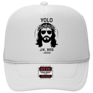 Funny Christian Easter Jesus Yolo Jk Brb High Crown Mesh Back Trucker Hat