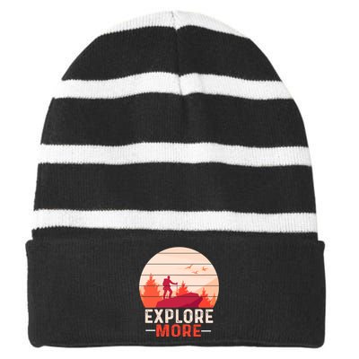 Funny Camping Explore More Striped Beanie with Solid Band