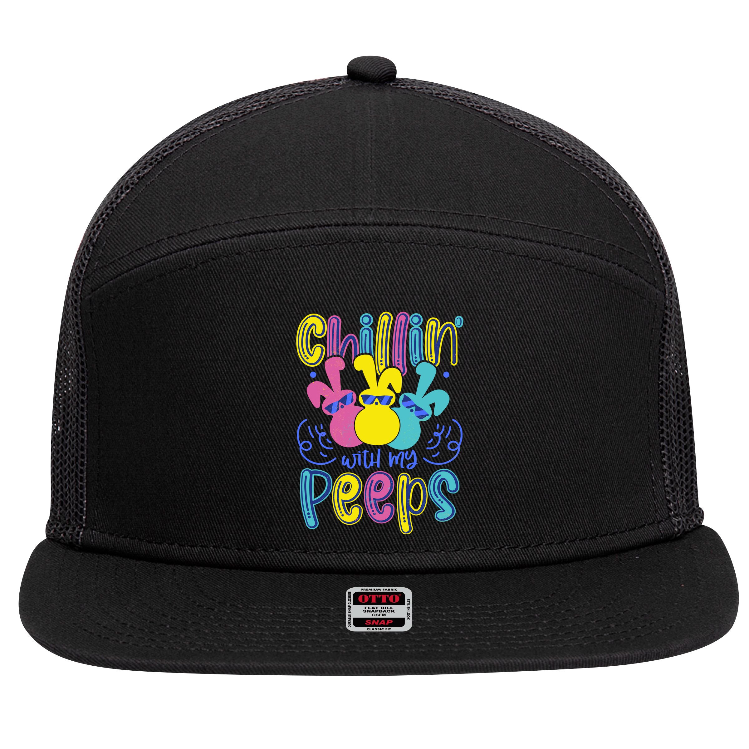 Funny Cute Easter Chillin With My Peeps 7 Panel Mesh Trucker Snapback Hat