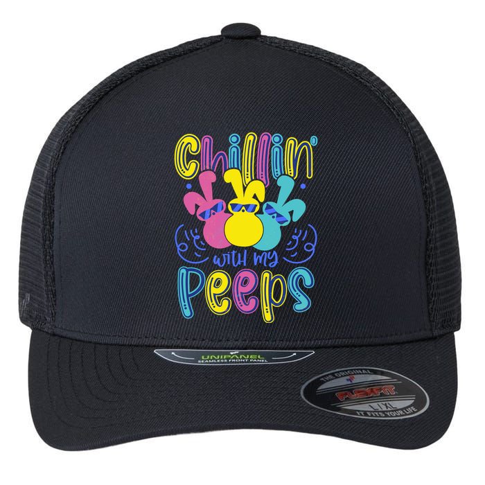 Funny Cute Easter Chillin With My Peeps Flexfit Unipanel Trucker Cap