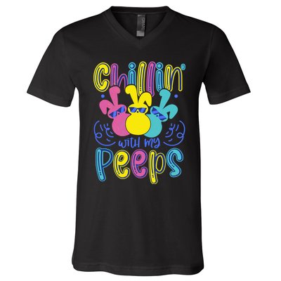 Funny Cute Easter Chillin With My Peeps V-Neck T-Shirt