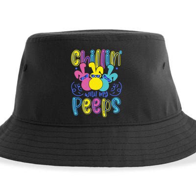 Funny Cute Easter Chillin With My Peeps Sustainable Bucket Hat