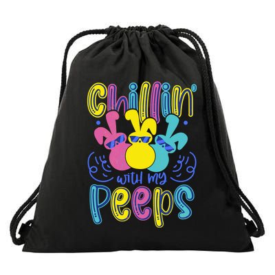 Funny Cute Easter Chillin With My Peeps Drawstring Bag