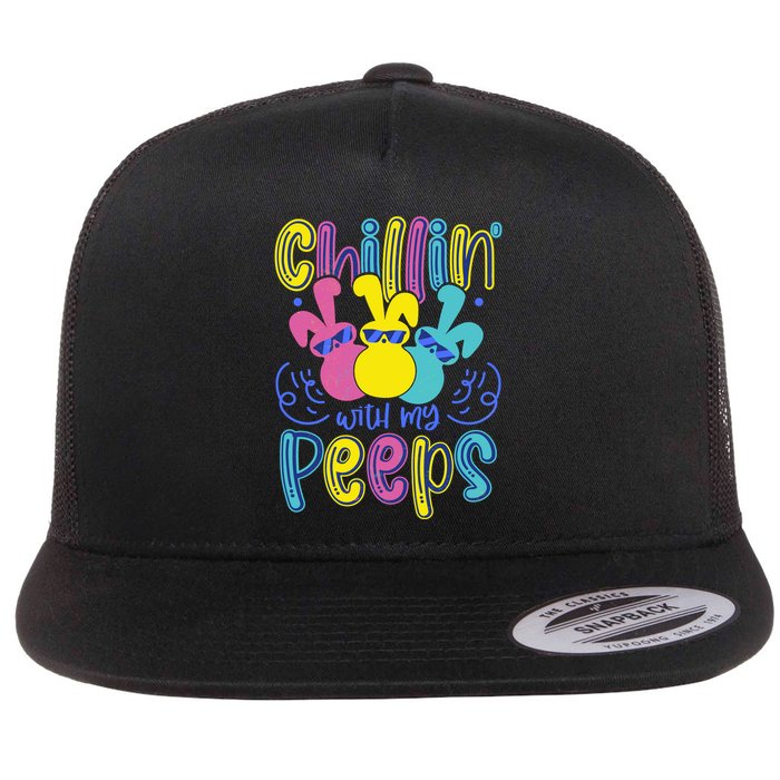 Funny Cute Easter Chillin With My Peeps Flat Bill Trucker Hat