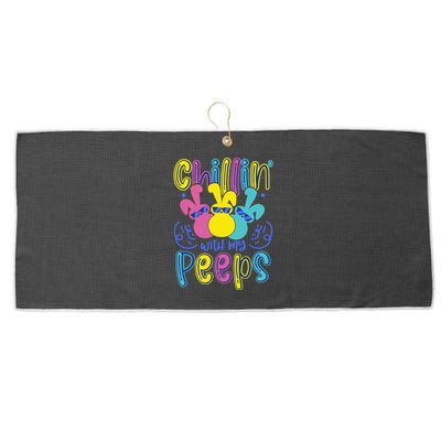 Funny Cute Easter Chillin With My Peeps Large Microfiber Waffle Golf Towel