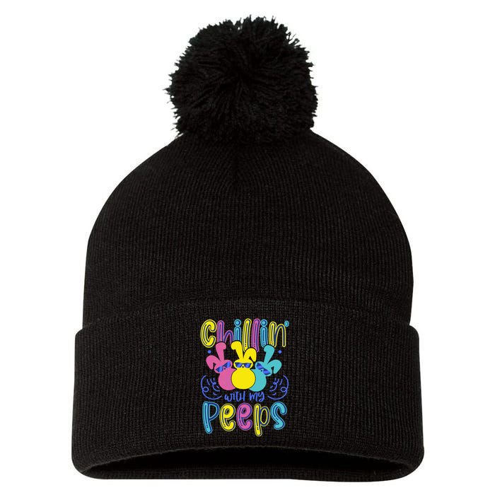 Funny Cute Easter Chillin With My Peeps Pom Pom 12in Knit Beanie