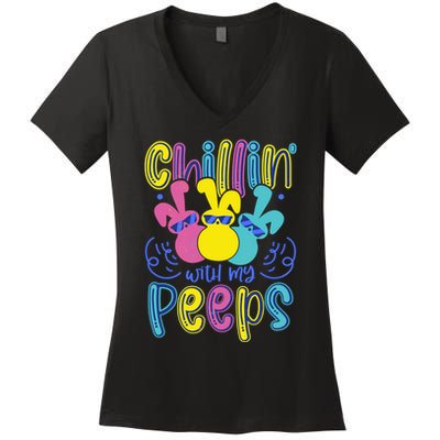 Funny Cute Easter Chillin With My Peeps Women's V-Neck T-Shirt