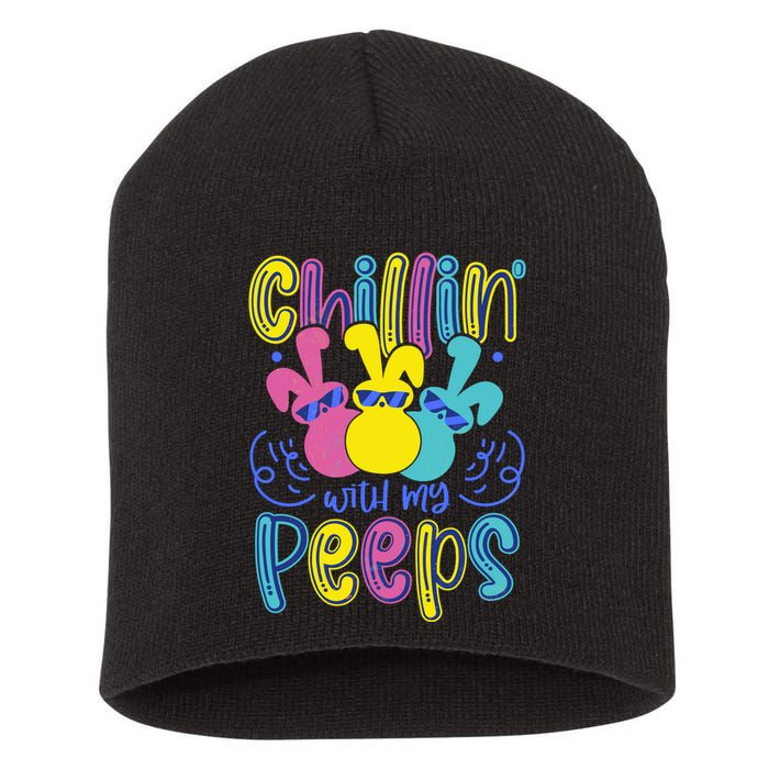 Funny Cute Easter Chillin With My Peeps Short Acrylic Beanie