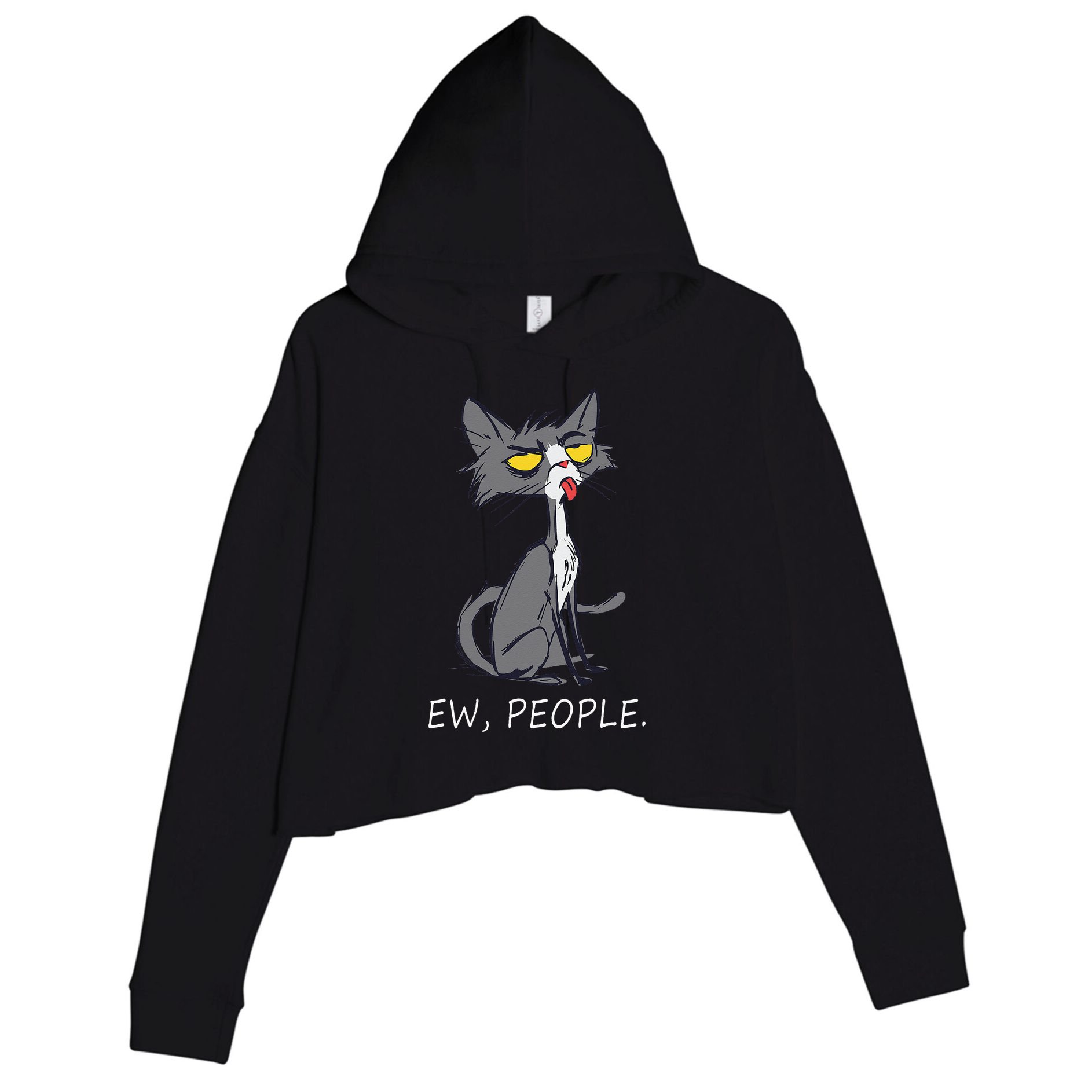 Funny Cat Ew People Meowy Cat Lovers Gifts Crop Fleece Hoodie