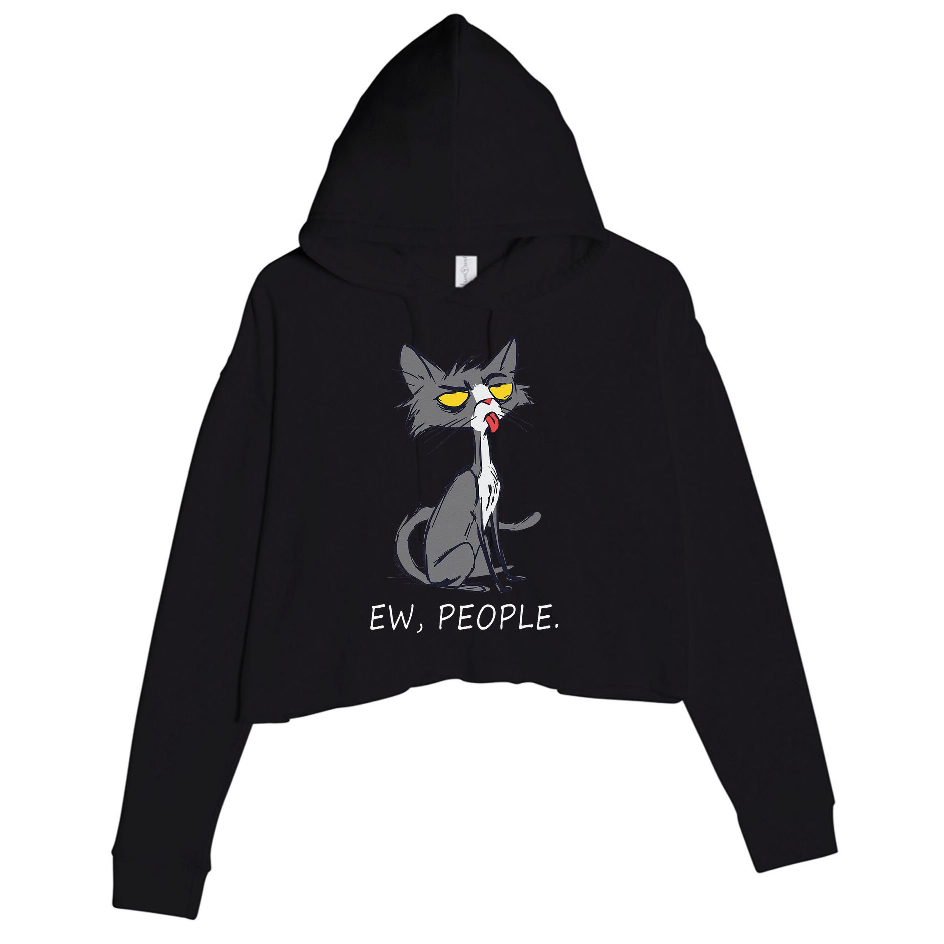 Funny Cat Ew People Meowy Cat Lovers Crop Fleece Hoodie