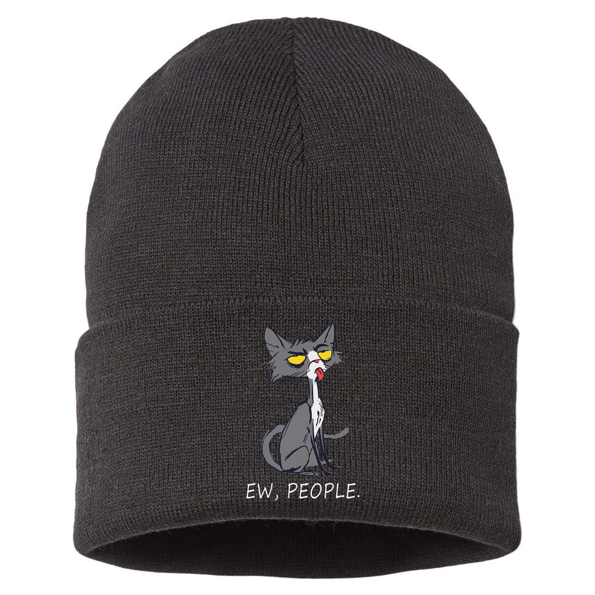 Funny Cat Ew People Meowy Cat Lovers Sustainable Knit Beanie