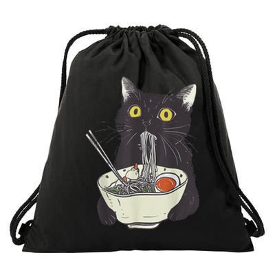 Funny Cat Eating Ramen Vintage Japanese Noodles Gift Drawstring Bag