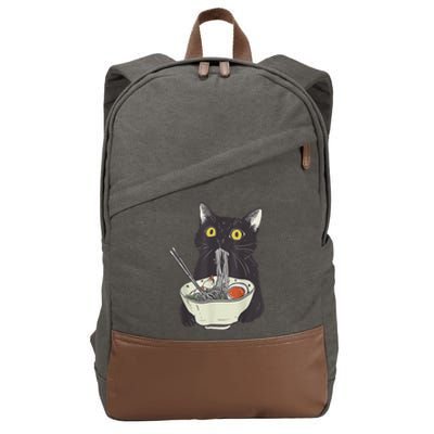 Funny Cat Eating Ramen Vintage Japanese Noodles Gift Cotton Canvas Backpack