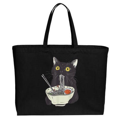 Funny Cat Eating Ramen Vintage Japanese Noodles Gift Cotton Canvas Jumbo Tote