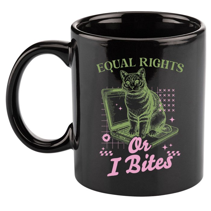 Feminist Cat Equal Rights Or I Bites Cat 11oz C Handle Ceramic Mug