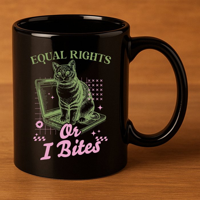 Feminist Cat Equal Rights Or I Bites Cat 11oz C Handle Ceramic Mug