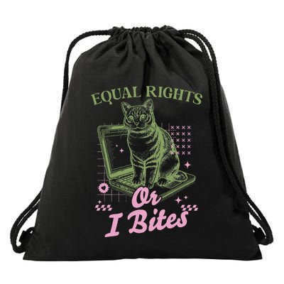 Feminist Cat Equal Rights Or I Bites Cat Drawstring Bag