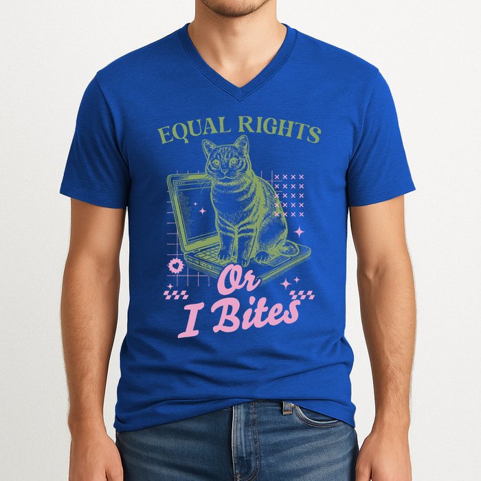 Feminist Cat Equal Rights Or I Bites Cat V-Neck T-Shirt