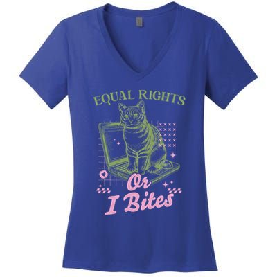 Feminist Cat Equal Rights Or I Bites Cat Women's V-Neck T-Shirt
