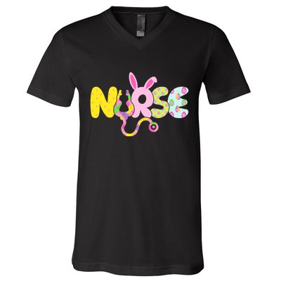 Funny Cute Easter Patterns Nurse V-Neck T-Shirt